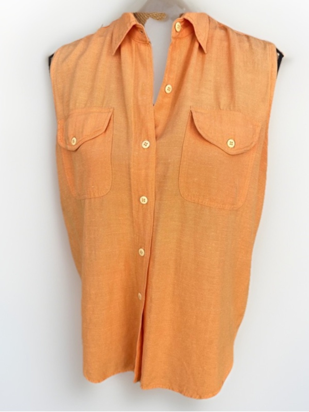 Vintage Short Circuit Linen Blend Relaxed Fit Shirt Sleeveless Orange Size 8